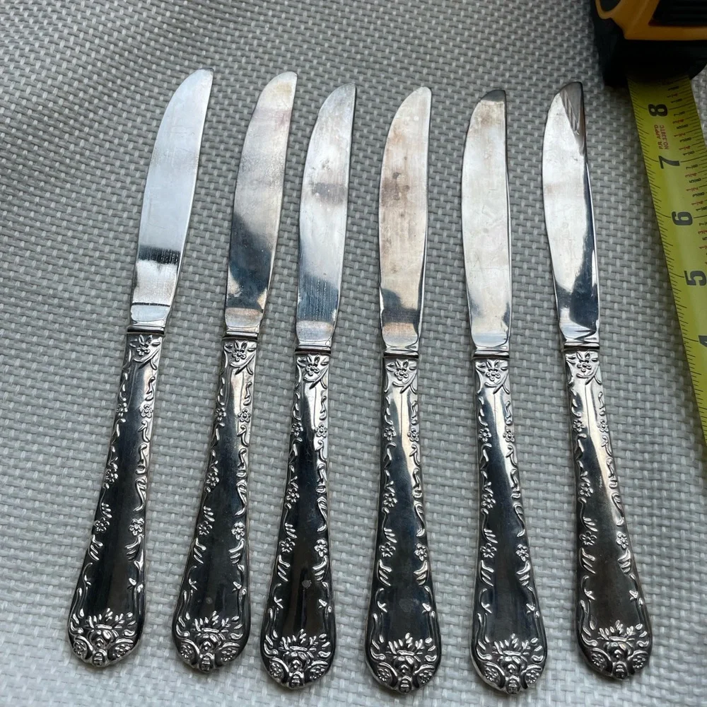 WM Rogers Silverplate set of 6 knives Enchanted Rose design